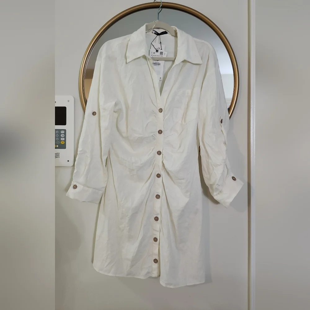ZARA LINEN  BUTTON DOWN DRESS - Picture 7 of 8
